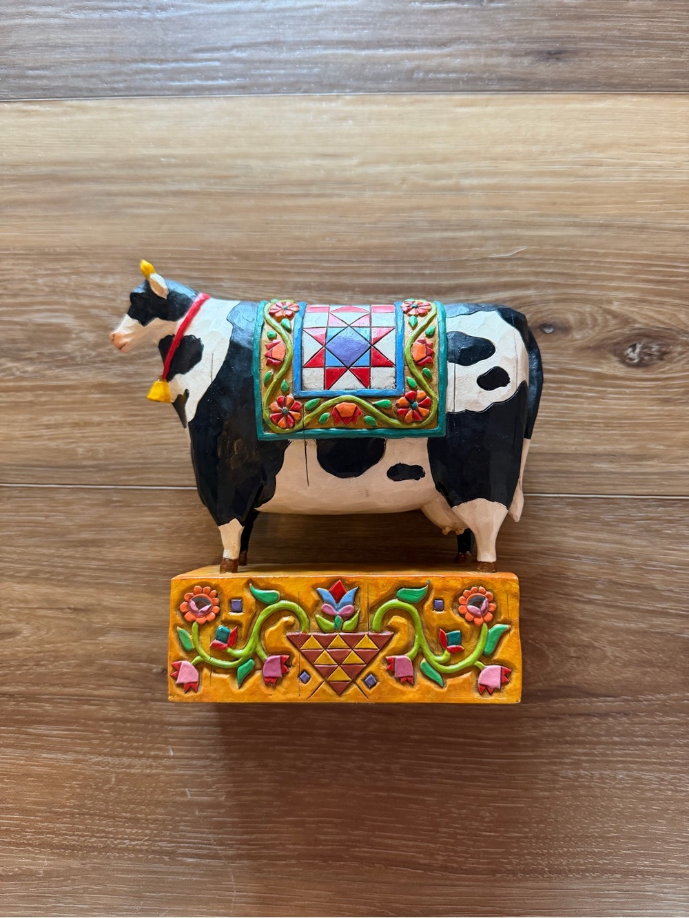 Jim Shore Heartwood Creek Decorative Cow Figurine with Colorful Saddle